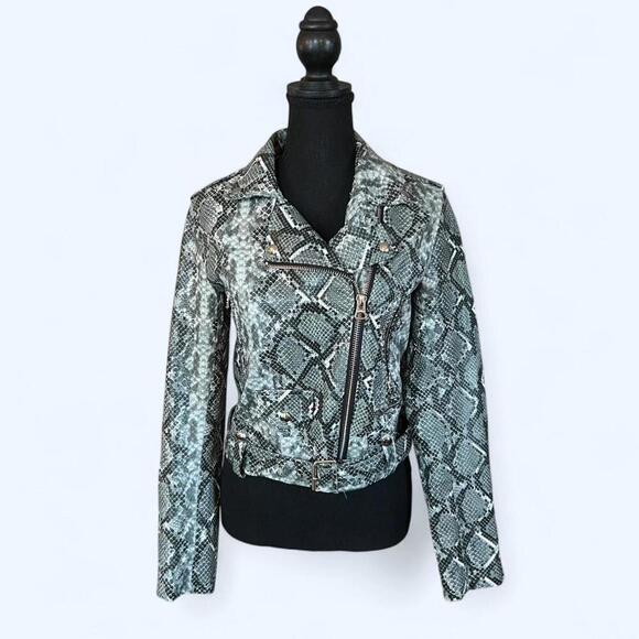 Bershka Jackets & Blazers - Bershka faux leather snake print moto biker jacket Size Medium NEW